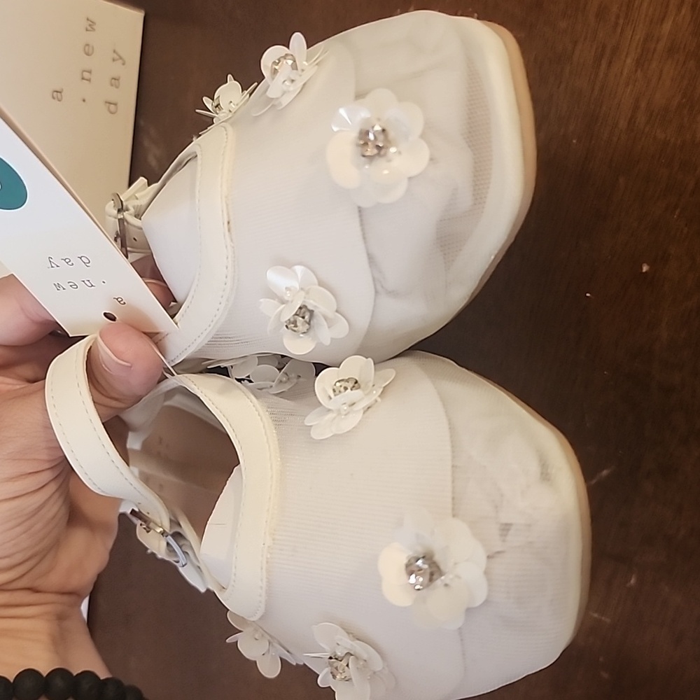 A New Day Everly - White Mary Jane Flats with Sequins Floral Details - Picture 11 of 13